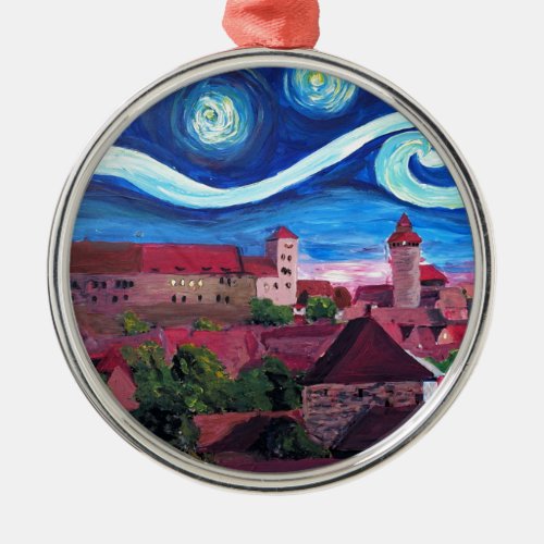 Starry Night in Nuremberg Germany with Castle Metal Ornament