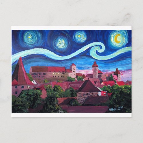 Starry Night in Nuremberg Germany with Castle Postcard
