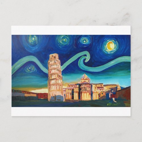 Starry Night in Pisa with Leaning Tower Postcard
