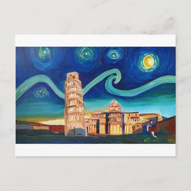 Starry Night in Pisa with Leaning Tower Postcard (Front)
