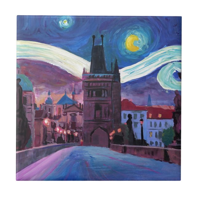 Starry Night in Prague  with Carlsbridge Ceramic Tile (Front)