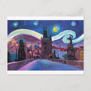 Starry Night in Prague with Carlsbridge Postcard
