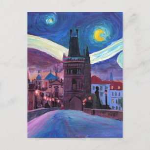 Starry Night in Prague with Carlsbridge Postcard