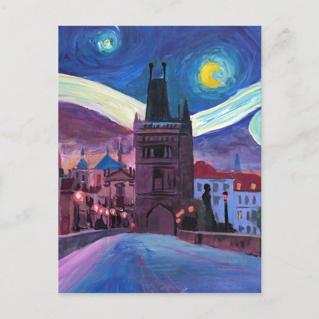 Starry Night in Prague  with Carlsbridge Postcard (Front)