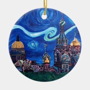 Starry Night in St Petersburg Russia Ceramic Ornament
