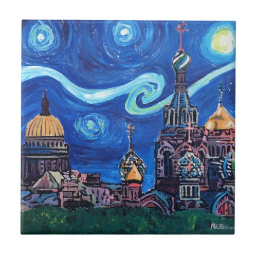 Starry Night in St Petersburg Russia Ceramic Tile