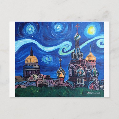 Starry Night in St Petersburg Russia Postcard