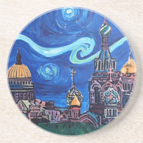 Starry Night in St Petersburg Russia Sandstone Coaster