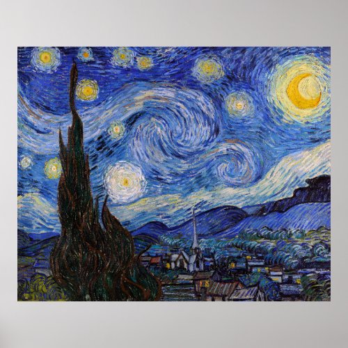 Starry Night in Town Saint Remy by Vincent Van Gog Poster