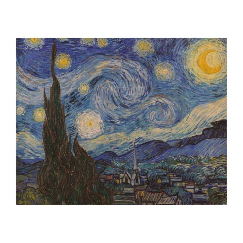 Starry Night in Town Saint Remy by Vincent Van Gog Wood Wall Art