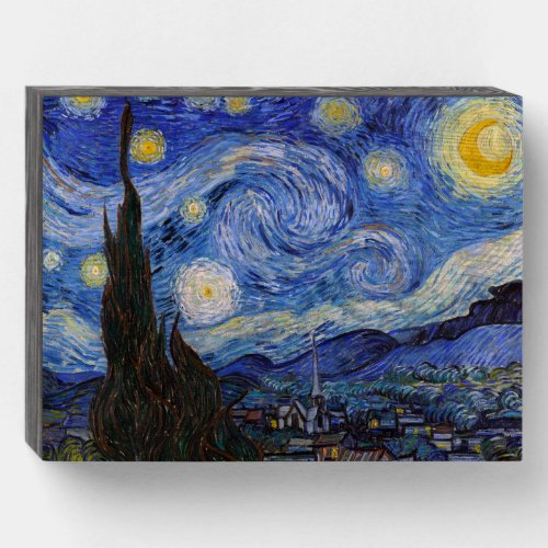 Starry Night in Town Saint Remy by Vincent Van Gog Wooden Box Sign