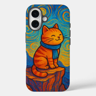 Starry Night Inspired Cat Illustration Phone Case