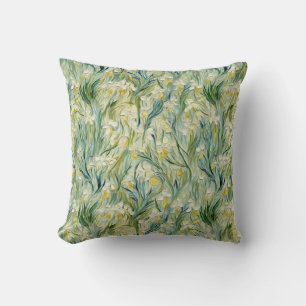 Starry Night-inspired Floral Paint Textured-style Throw Pillow