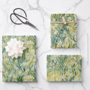 Starry Night-inspired Floral Paint Textured-style Wrapping Paper Sheets