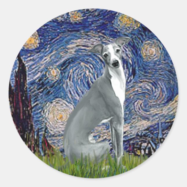 Starry Night-Italian Greyhound 4 (sit) Classic Round Sticker (Front)