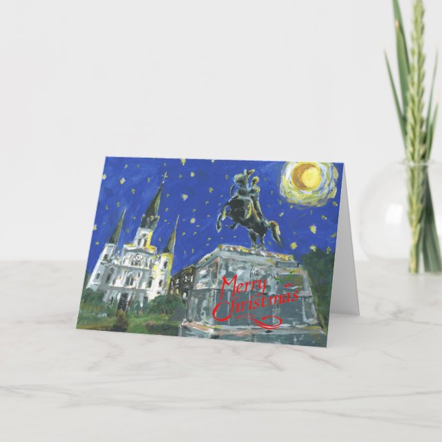 Starry Night Jackson Square Merry Christmas Holiday Card (Front)