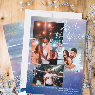 Starry Night Joy to the World 3 Photo Collage Holiday Card