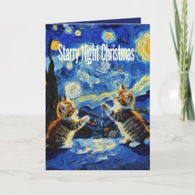 Starry Night Kittymas Christmas Spoof Holiday Card (Front)