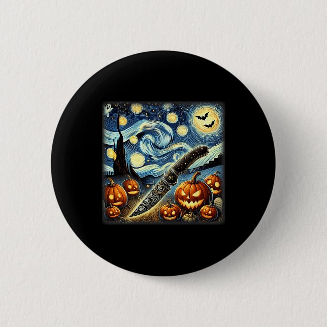 Starry Night Knife Chef Halloween  Button (Front)