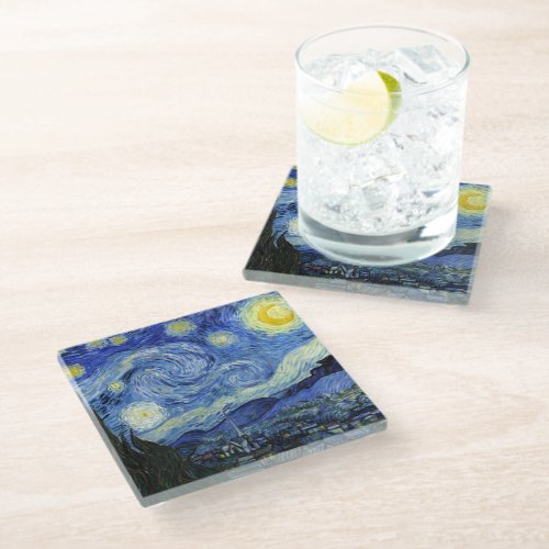 Starry Night Landscape Vincent van Gogh Glass Coaster