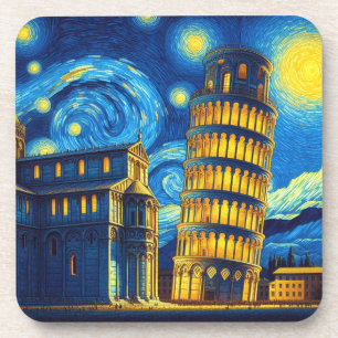 Starry Night Leaning Tower Of Pisa Italy Beverage Coaster