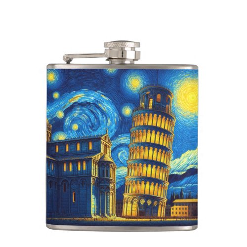 Starry Night Leaning Tower Of Pisa Italy Flask