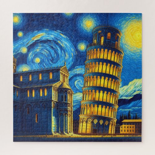 Starry Night Leaning Tower Of Pisa Italy Jigsaw Puzzle
