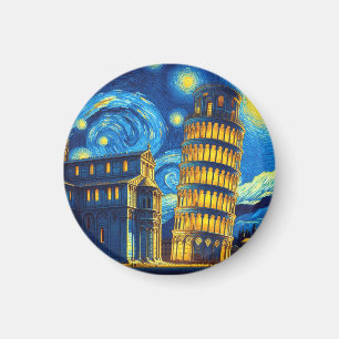 Starry Night Leaning Tower Of Pisa Italy Magnet