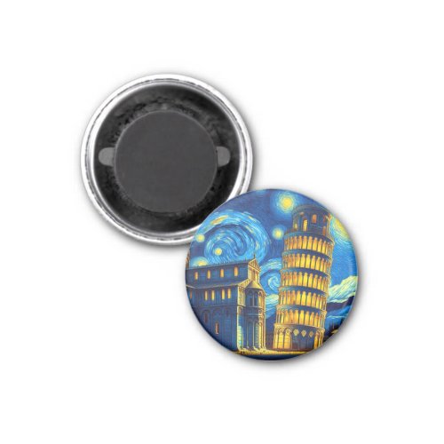 Starry Night Leaning Tower Of Pisa Italy Magnet