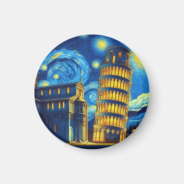 Starry Night Leaning Tower Of Pisa Italy Magnet (Front)