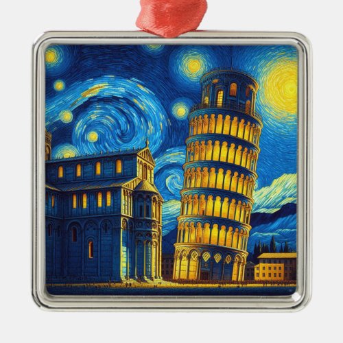 Starry Night Leaning Tower Of Pisa Italy Metal Ornament