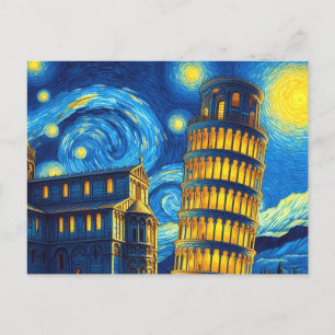 Starry Night Leaning Tower Of Pisa Italy Postcard