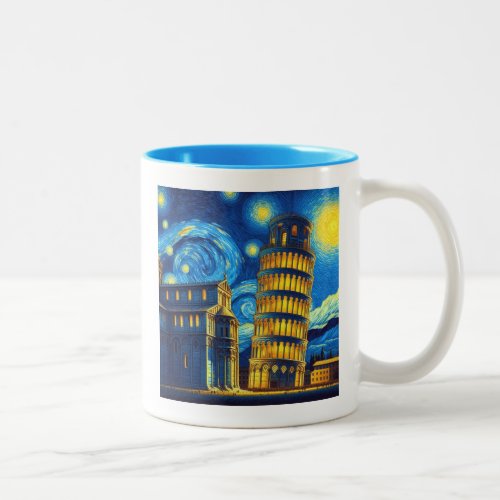 Starry Night Leaning Tower Of Pisa Italy Two_Tone Coffee Mug