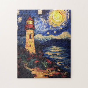 Starry Night Lighthouse Painting Jigsaw Puzzle