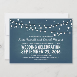 Starry Night Lights Blue Rustic Wedding Invites