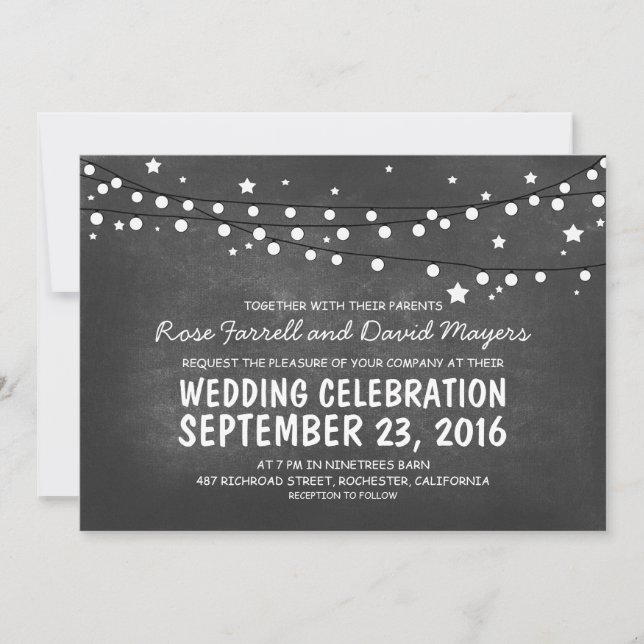 Starry Night Lights Chalkboard Wedding Invitations (Front)