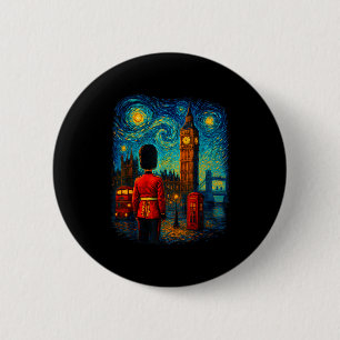 Starry Night London Red Telephone Box Queen's Guar Button