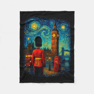Starry Night London Red Telephone Box Queen's Guar Fleece Blanket