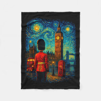 Starry Night London Red Telephone Box Queen's Guar Fleece Blanket