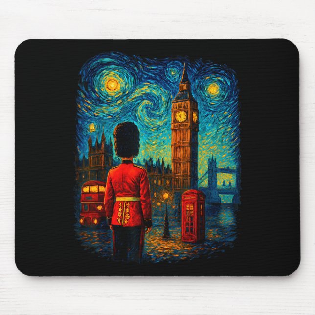 Starry Night London Red Telephone Box Queen's Guar Mouse Pad (Front)