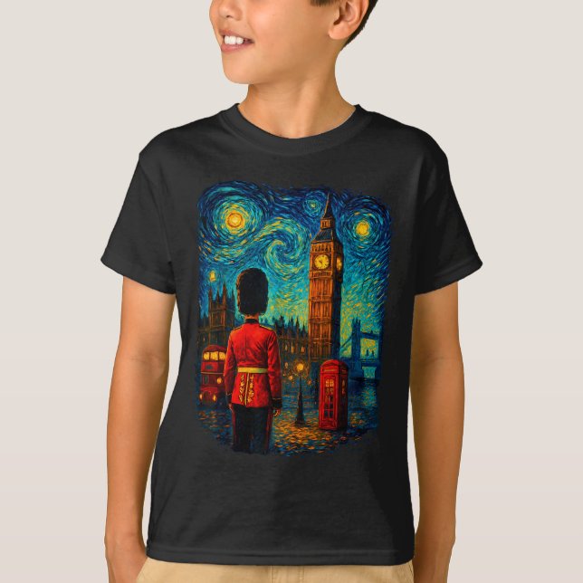 Starry Night London Red Telephone Box Queen's Guar T-Shirt (Front)