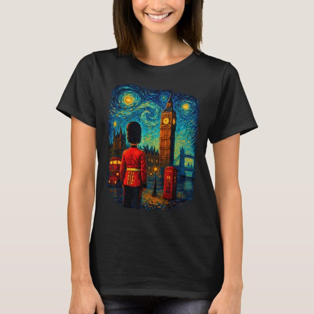 Starry Night London Red Telephone Box Queen's Guar T-Shirt (Front)