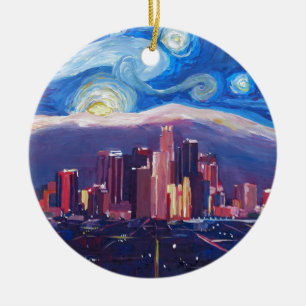 Starry Night Los Angeles California Ceramic Ornament
