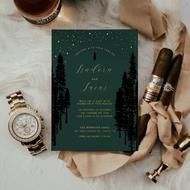 Starry Night | Luxe Celestial Forest Wedding Foil Invitation (Creator Uploaded)