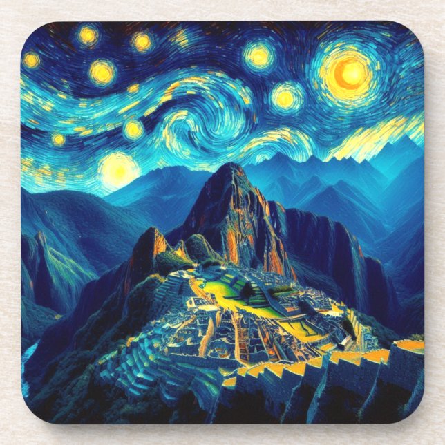 Starry Night Machu Picchu Peru Beverage Coaster (Front)
