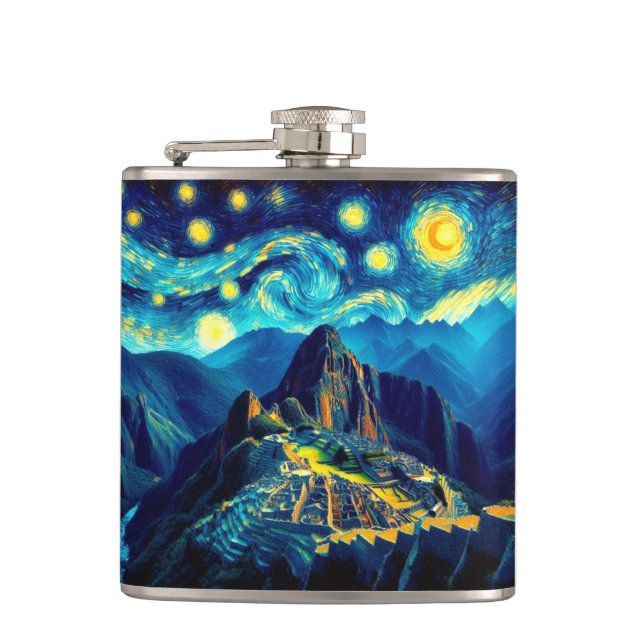 Starry Night Machu Picchu Peru Flask (Front)