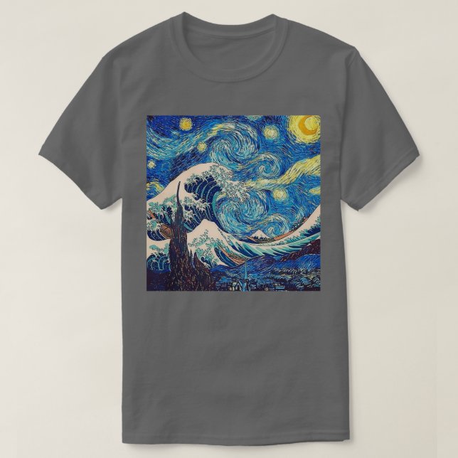 Starry night meets Great wave T-Shirt (Design Front)
