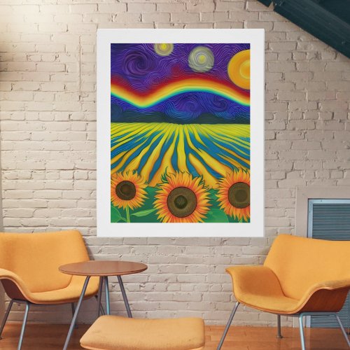 Starry Night Meets Sunflowers By Ricaso Poster