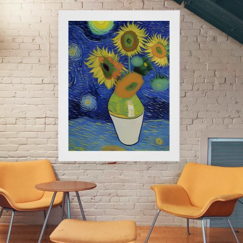 Starry Night Meets Sunflowers By Ricaso Poster