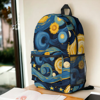 Starry Night Meets Sunflowers Van Gogh Mashup Printed Backpack by Ricaso_Graphics at Zazzle